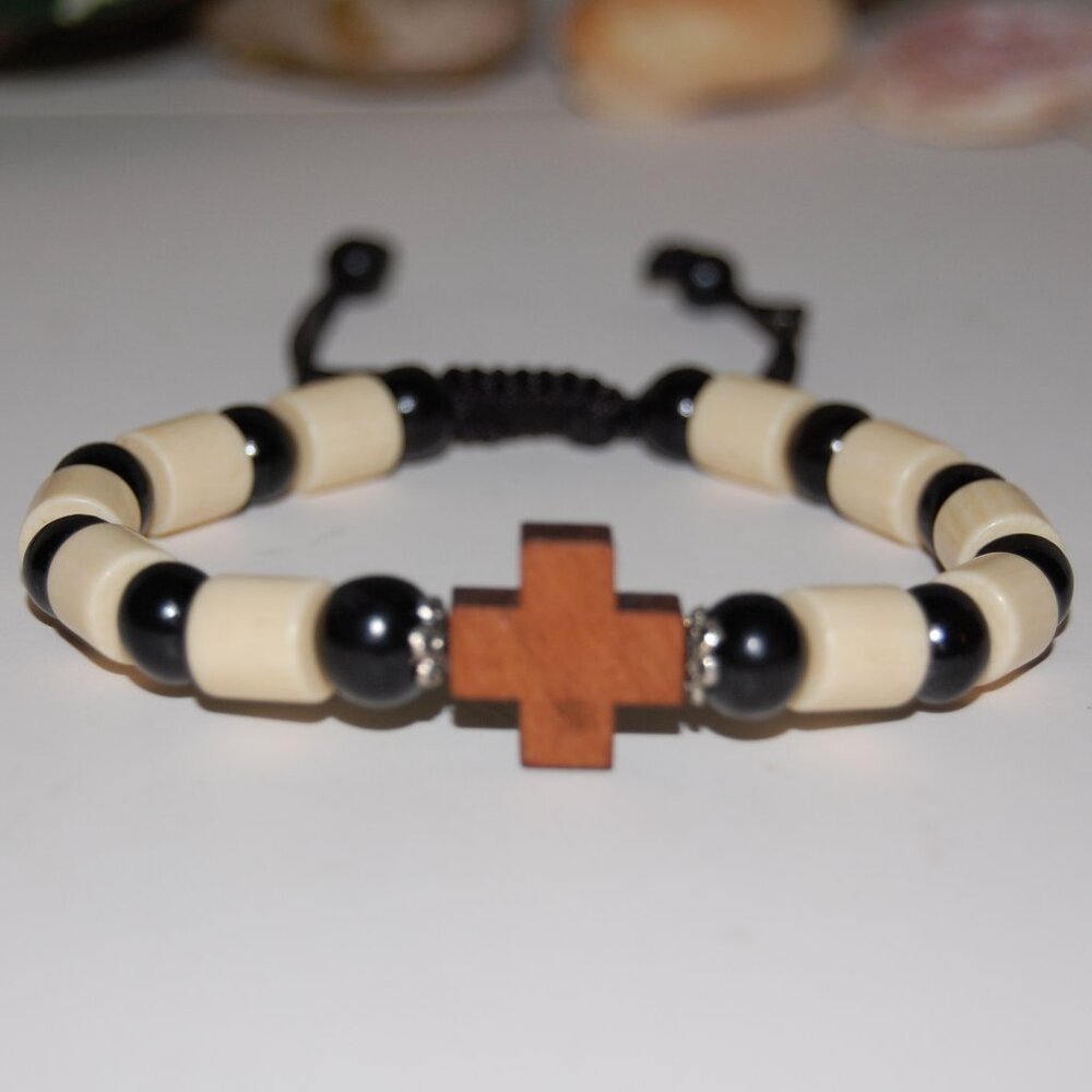 Cross Bracelet,Rosary Bracelet,Wooden Cross Bracelet,Drawstring Bracelet